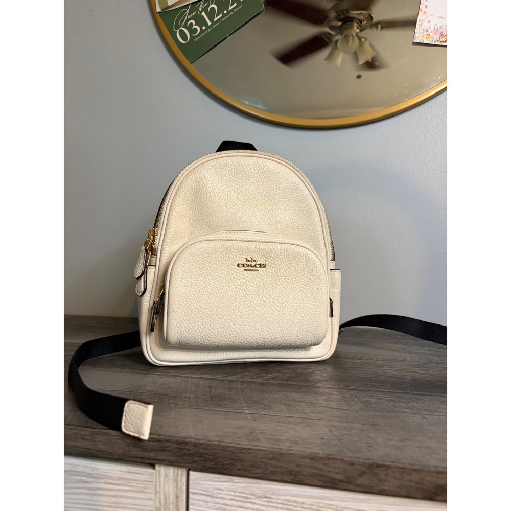 Coach Court Mini Backpack White Pebbled Leather Gold Hardware C8603